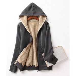 Danqi Black & Cream Plush Zip-Up Hoodie Size M